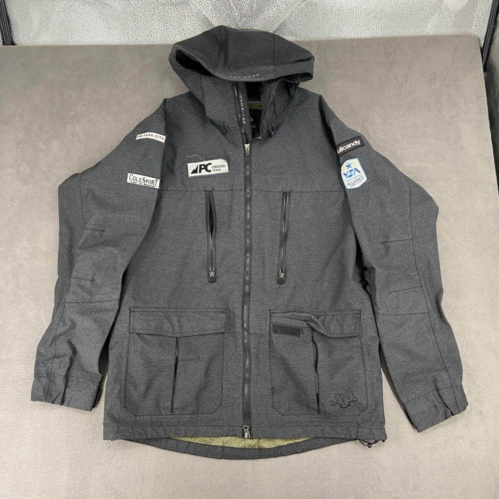Saga Outerwear Co Mens XL Park City Freeski Team Hooded Ski Jacket Charcoal Gray
